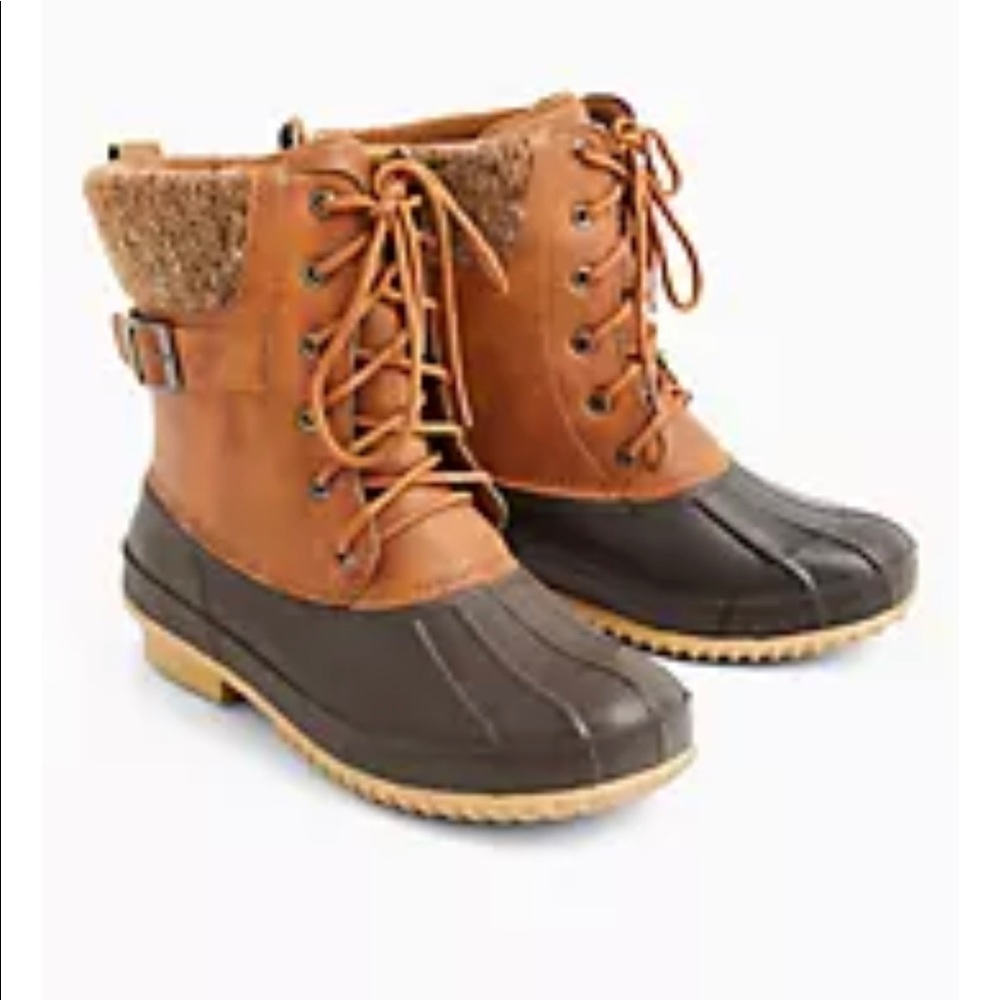 TORRID DUCK BOOT - WATER-RESISTANT FAUX LEATHER FAUX CHESTNUT WITH FUR TRIM (WW)